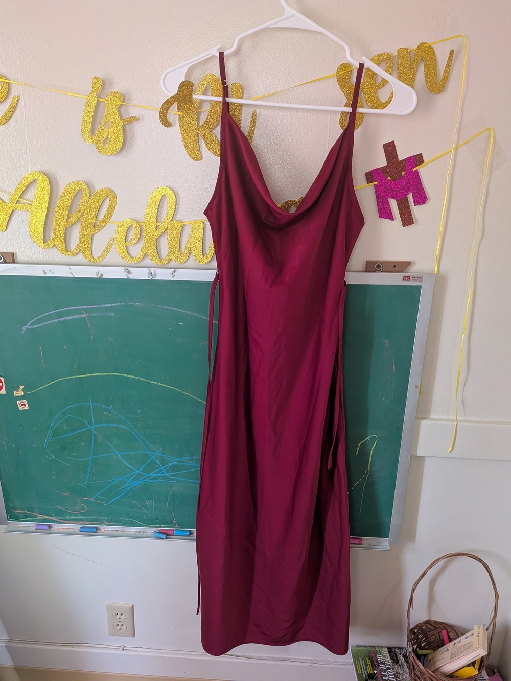 Motel Rocks Burgundy Cowl-Neck Midi Slip Dress